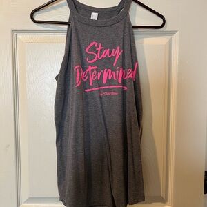 Gray Sleeveless Top with Pink Print
